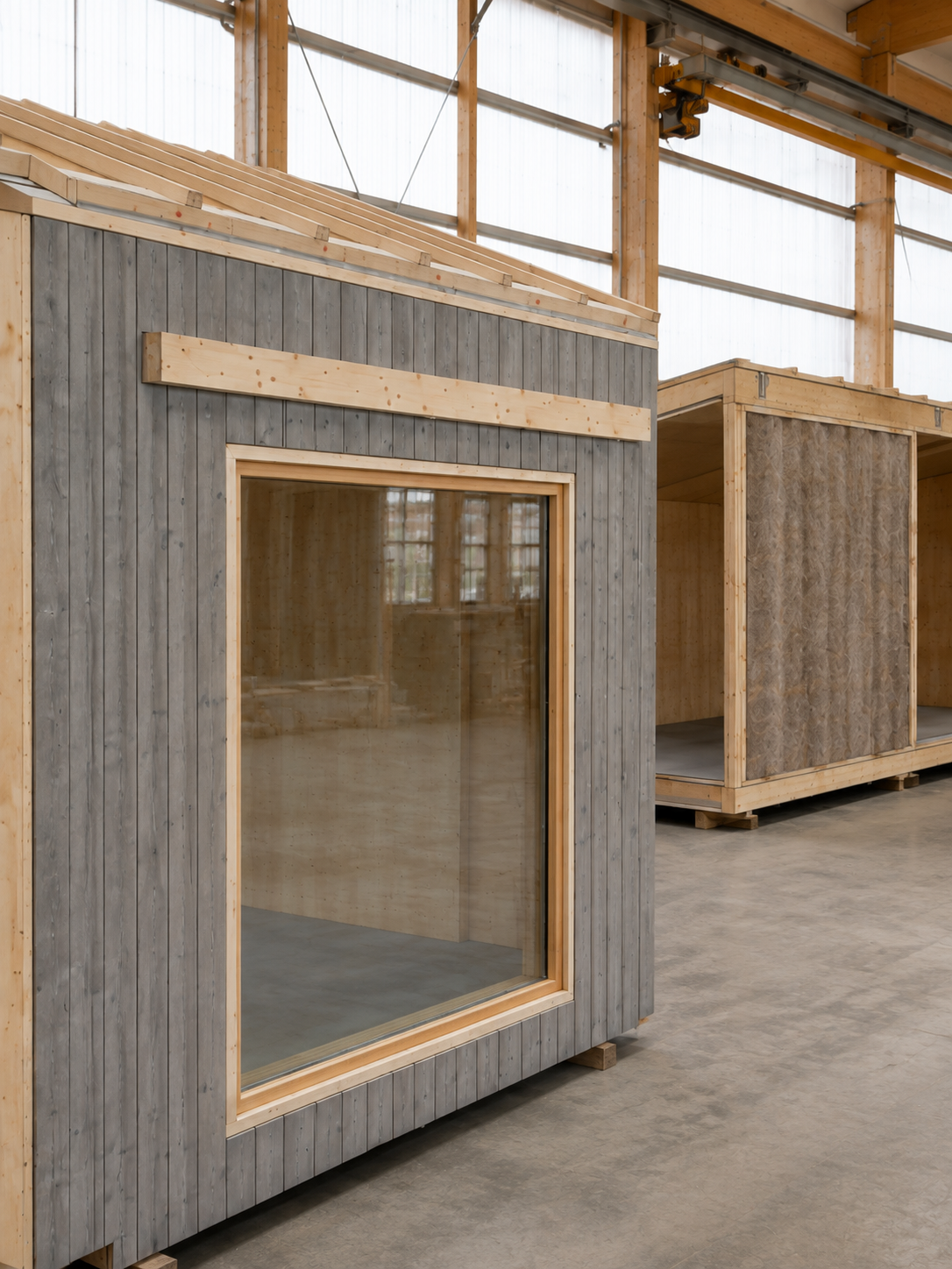 Rendering vorgefertigter Holzmodule für das Wohnhaus Arnis
